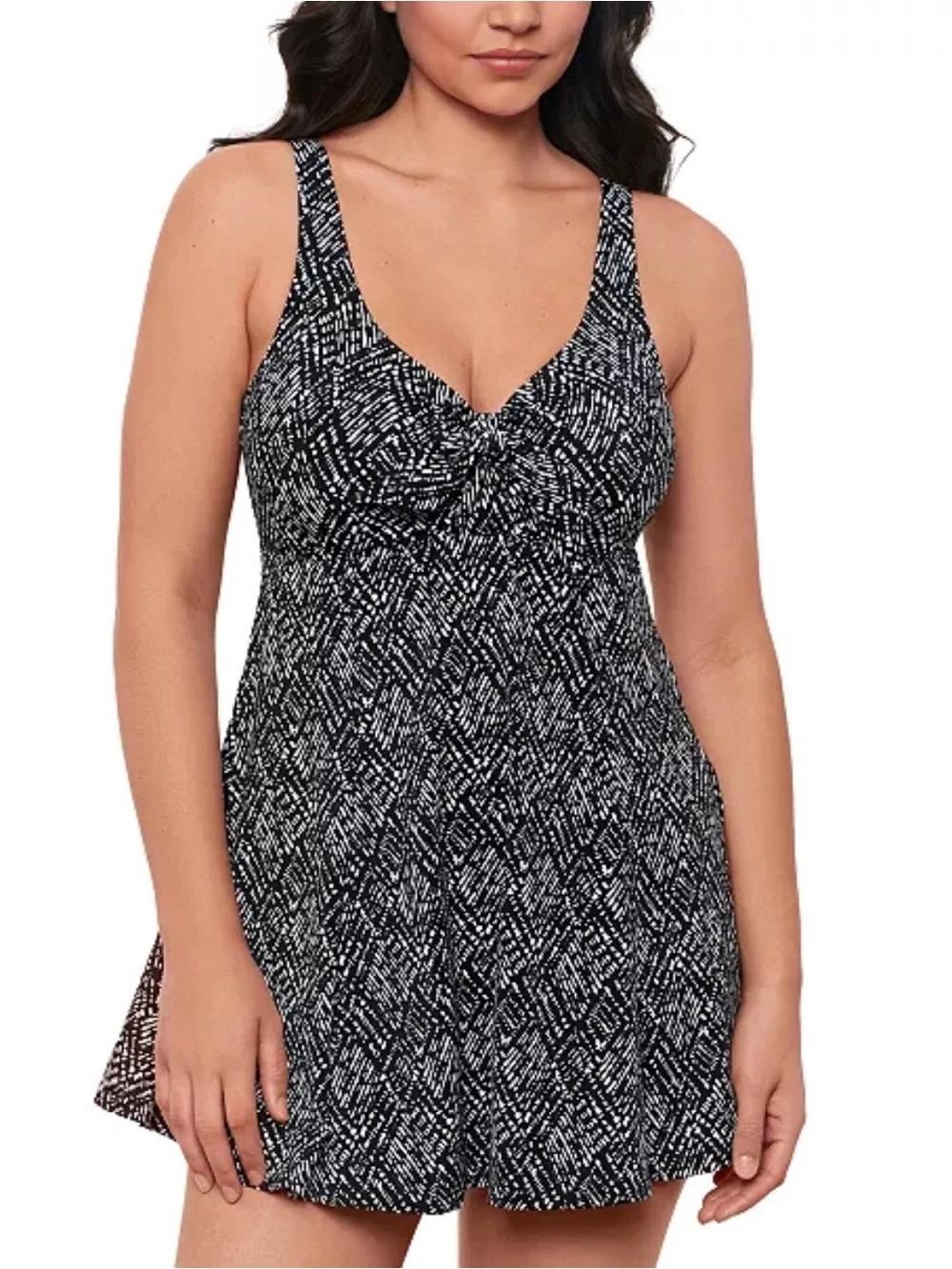 Swim Solutions Women's Abstract Bow Tie Front Swimdress Black/White NEW
